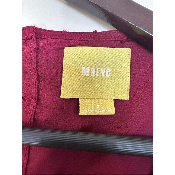 Maeve Burgundy Red Islet Blouse With Scalloped Hem Size 12 - Picture 3 of 5